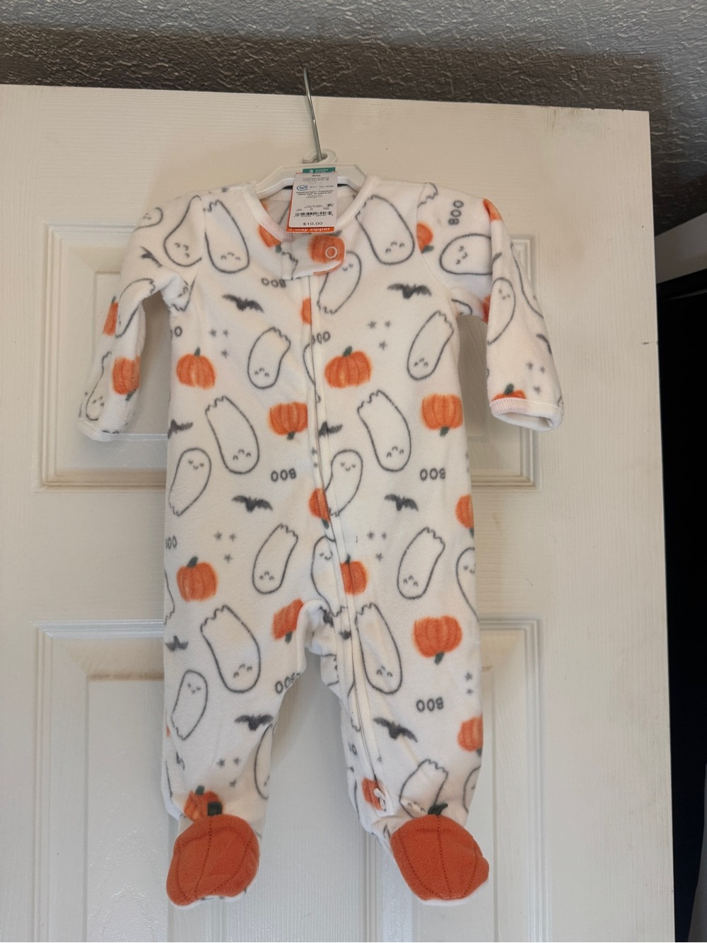 Carter's White Fleece Halloween Ghost & Pumpkin Footed One-Piece